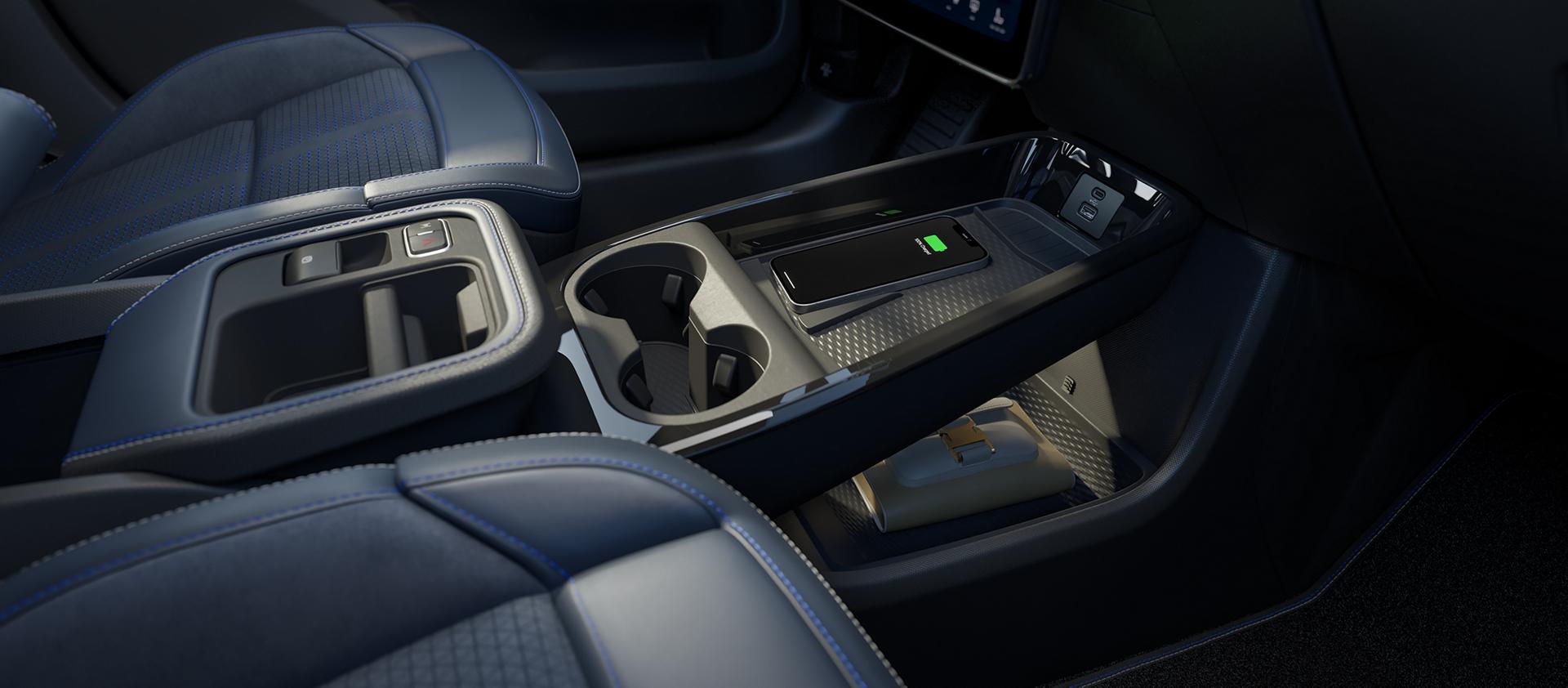 Front-row storage compartments in the 2026 Ford Mustang Mach-E® SUV