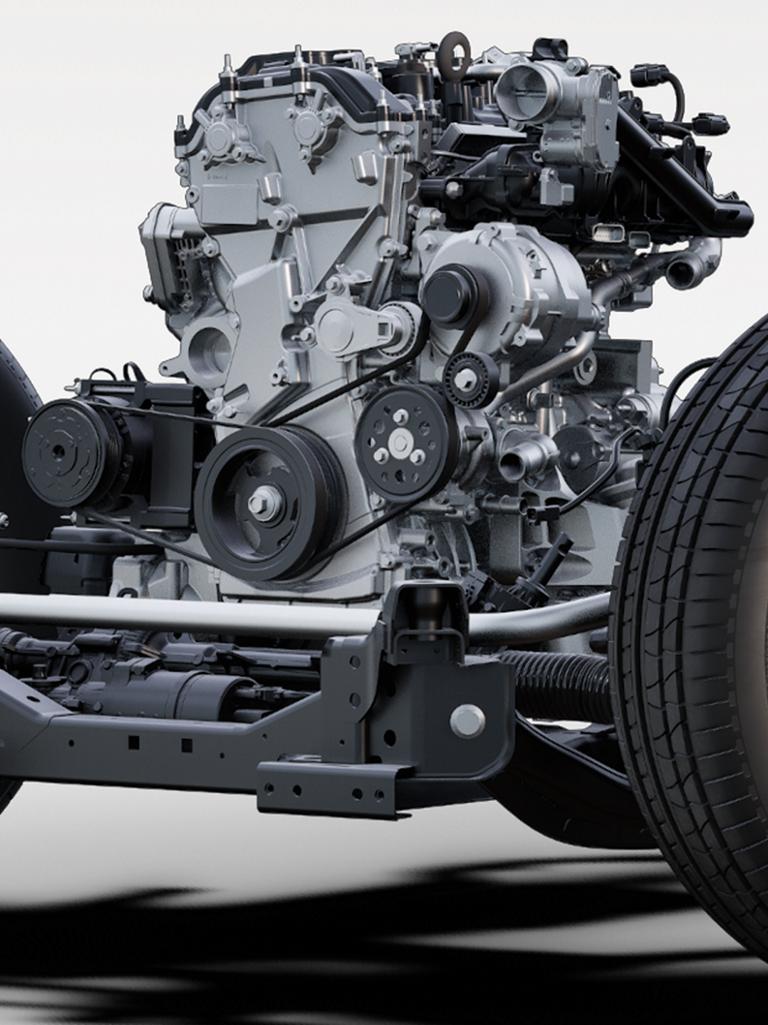 A close-up of the 2.3-litre EcoBoost® I-4 engine on a 2026 Ford Explorer® Active chassis