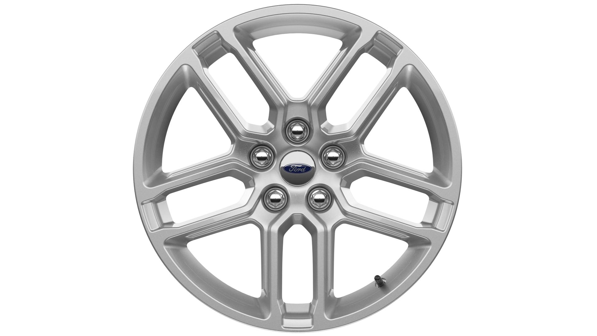 An 18-inch Sparkle Silver-painted aluminum wheel on a white background