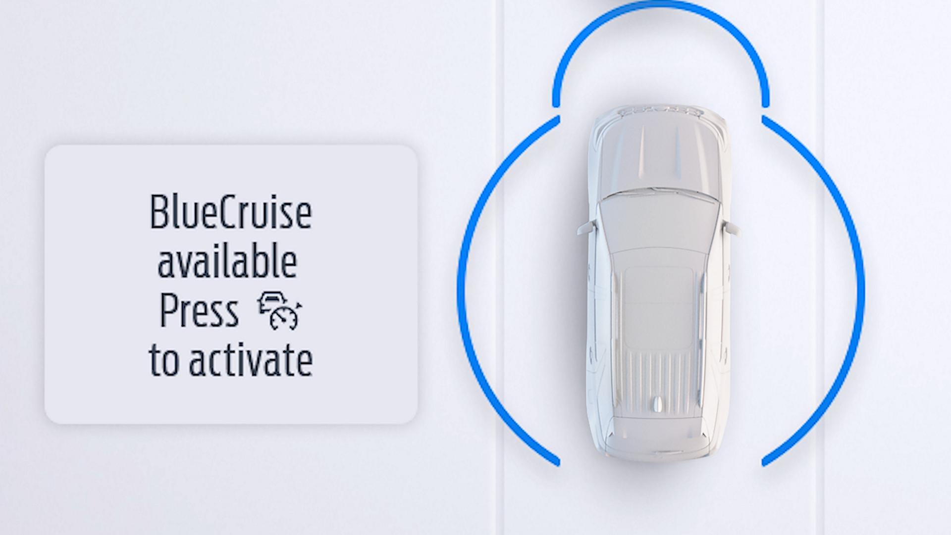 An illustration of the "BlueCruise available" screen prompt