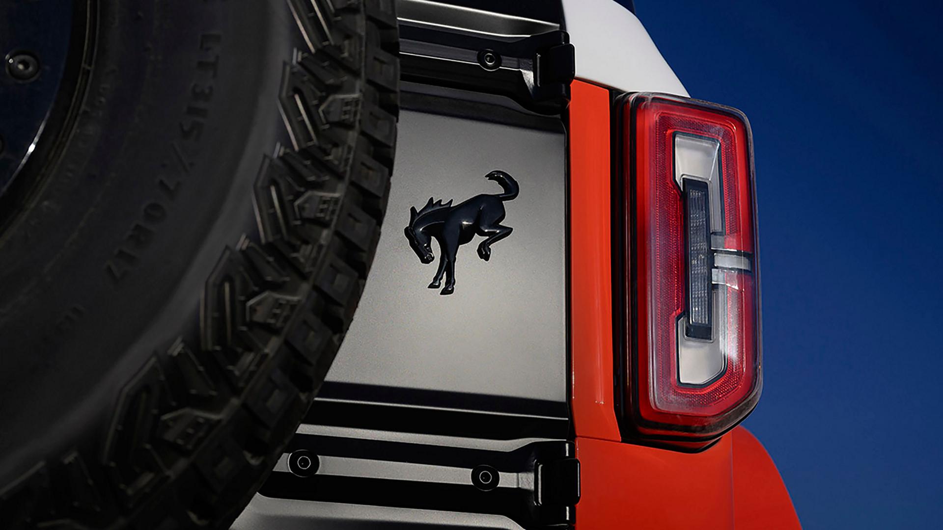 The bucking Bronco badge on the rear of a 2026 Ford Bronco® SUV