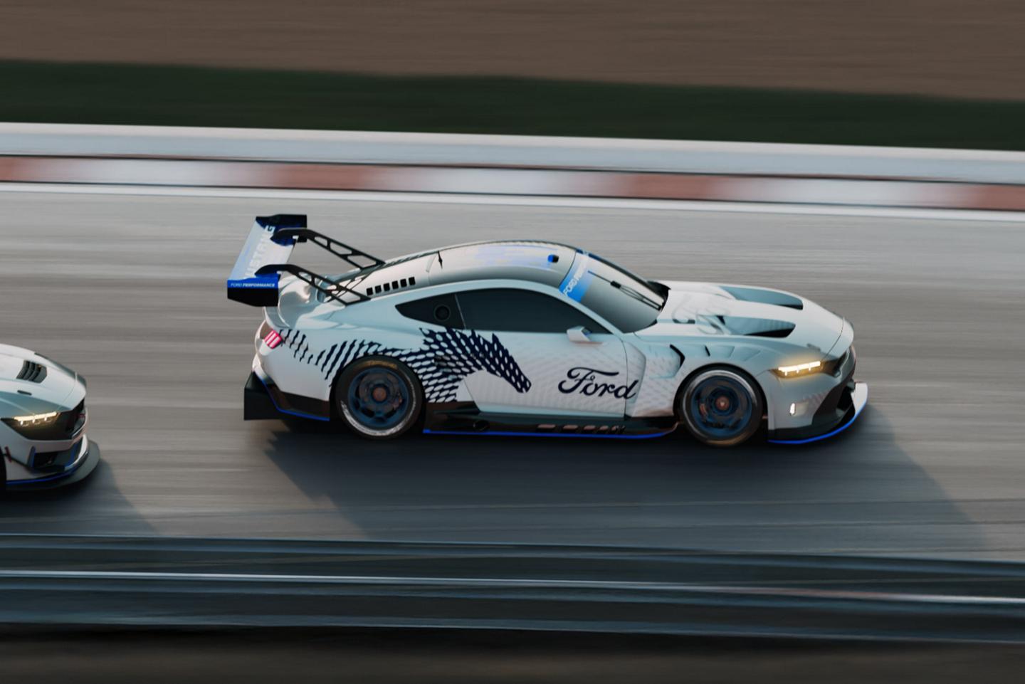 Mustang GT3 on a racetrack.