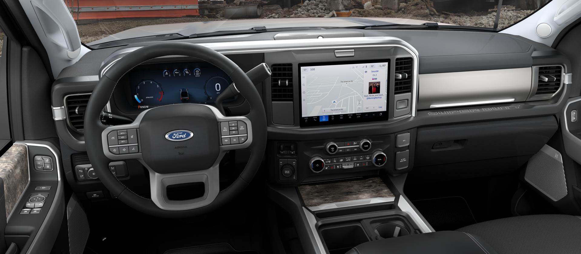 Dashboard view of the Ford 2026 Super Duty® interior, highlighting the 12-inch centre display
